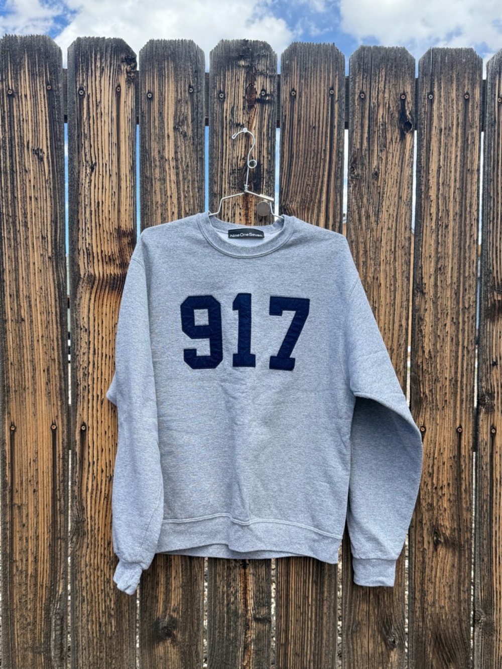 Men's Gray Crewneck Sweatshirt with Navy '917' Graphic